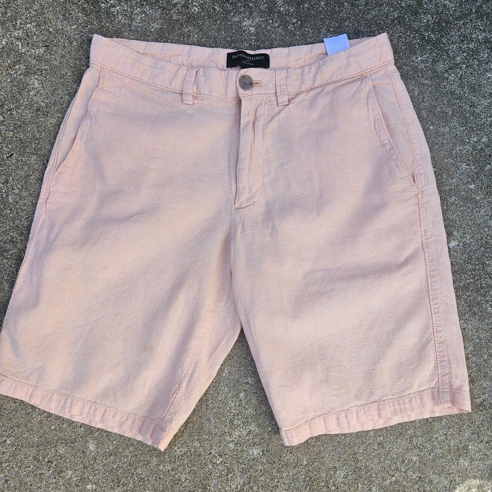 Banana Republic Linen Cotton Shorts Peach Mens 30 Flat Front Summer Casual Wear